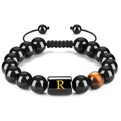 Olivenorma Tigerauge mit schwarzem Onyx heilendes Buchstabenarmband