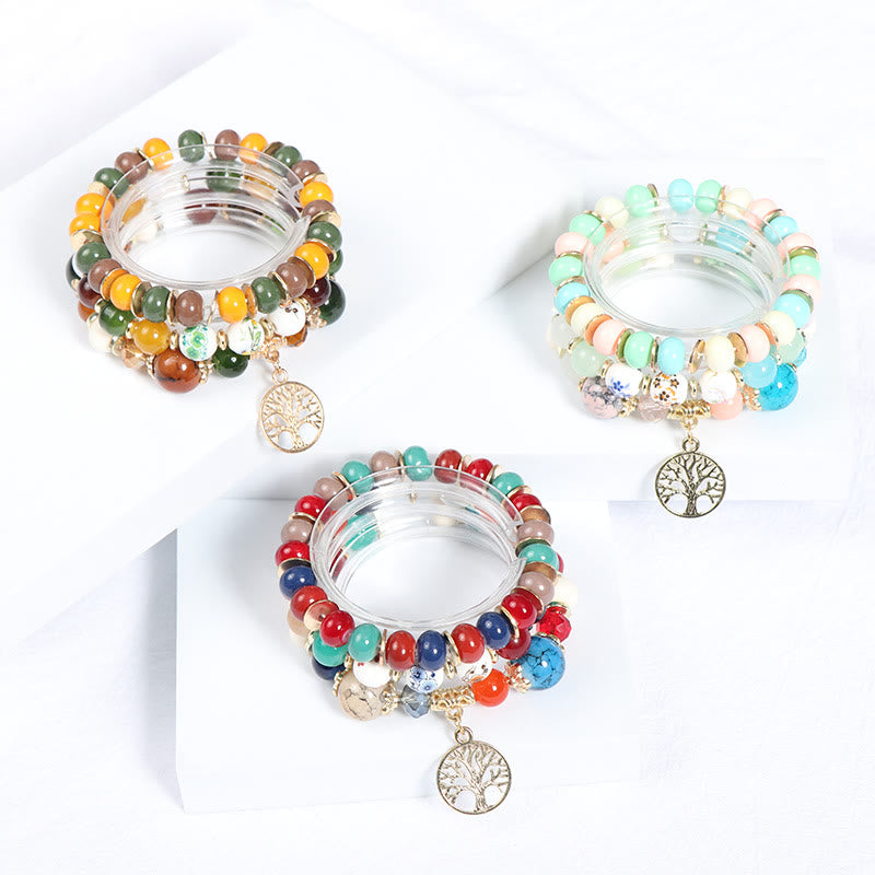 Olivenorma Boho Handgemachtes Baum des Lebens Kristall Armband-Set