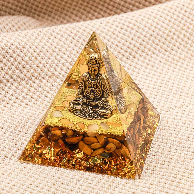 (30 % Rabatt auf Räumungsverkäufe / CODE: OFF30) - Olivenorma Buddha mit Tigerauge Schutz Orgon-Pyramide 