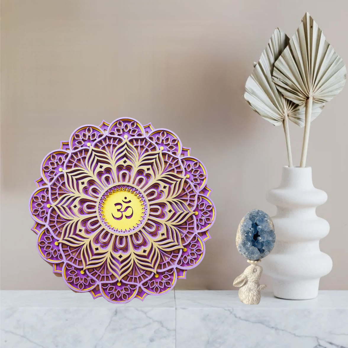 Olivenorma Lila Pink Om Hamsa Chakra 3D Wanddekoration