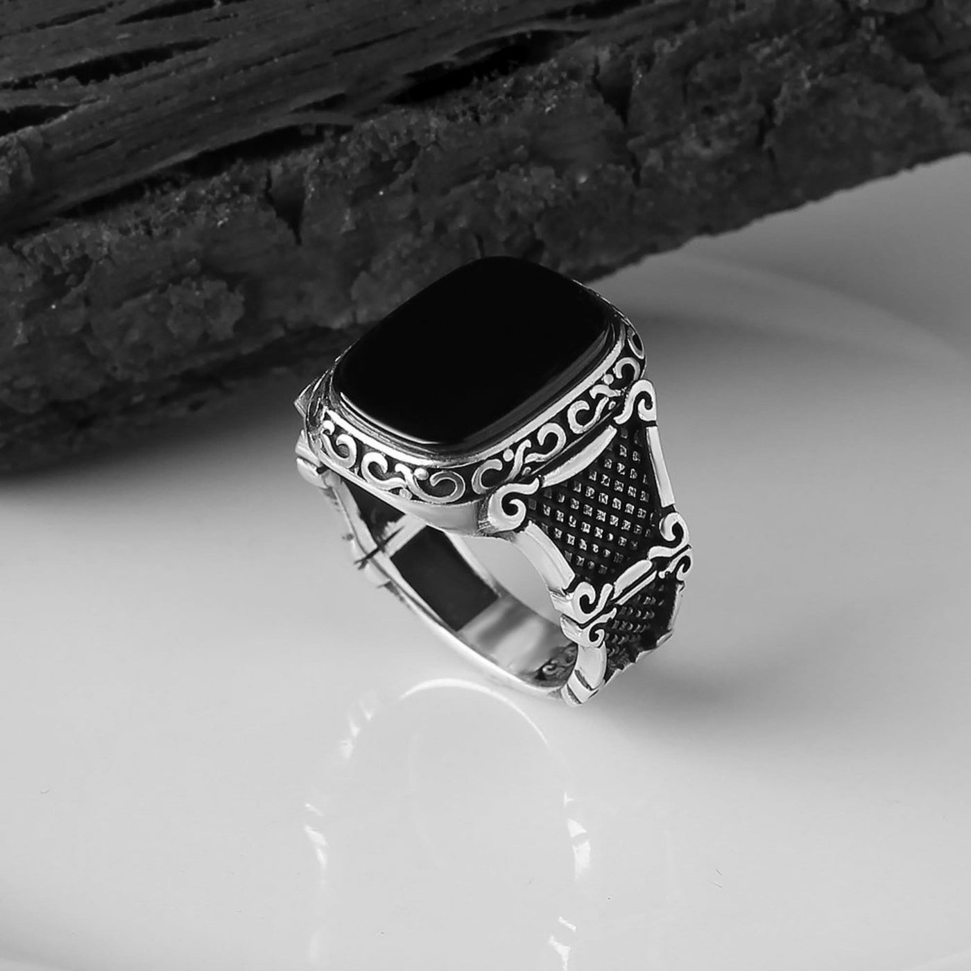 Olivenorma Schwarzer Onyx Männer Silber Cooler Geschenk Ring 