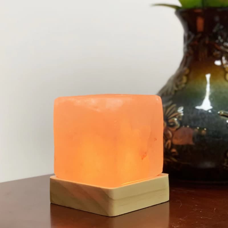Olivenorma quadratische Form Himalaya Pink Salzkristall-Lampe