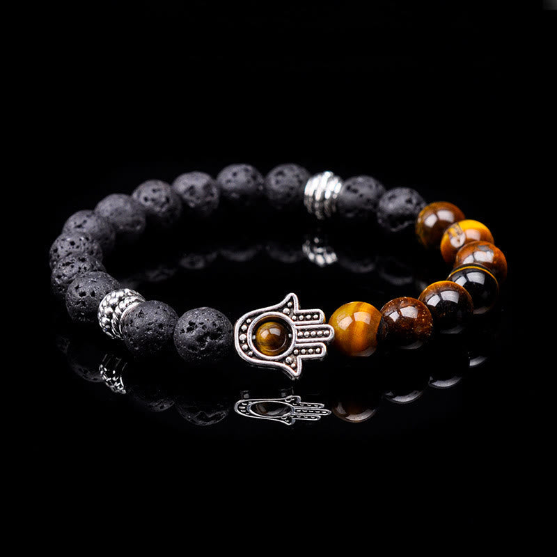 Olivenorma handgefertigtes Hamsa-Armband mit Naturstein-Perlen 