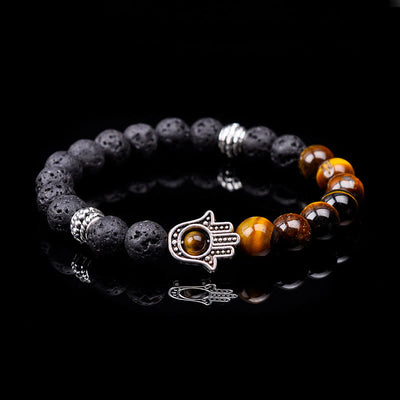 Olivenorma handgefertigtes Hamsa-Armband mit Naturstein-Perlen 