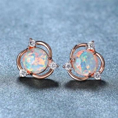 Olivenorma Opal Kleine Runde Weiße Zirkon-Ohrstecker 