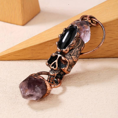 Olivenorma Amethyst Schwarzer Onyx Schädel Anhänger Edelstein-Halskette