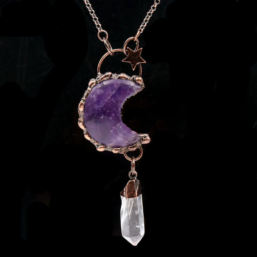 Olivenorma Kristall Mond Stern Edelstein Anhängerkette - Amethyst & Bergkristall - image 5