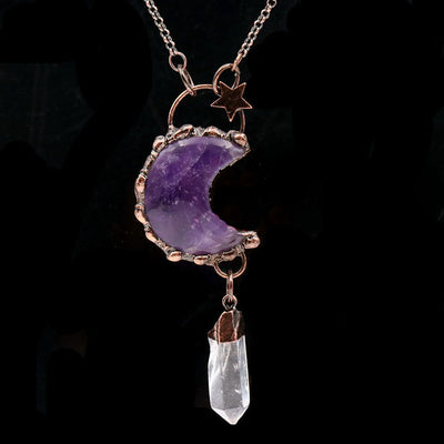 Olivenorma Kristall Mond Stern Edelstein Anhängerkette - Amethyst & Bergkristall - image 5