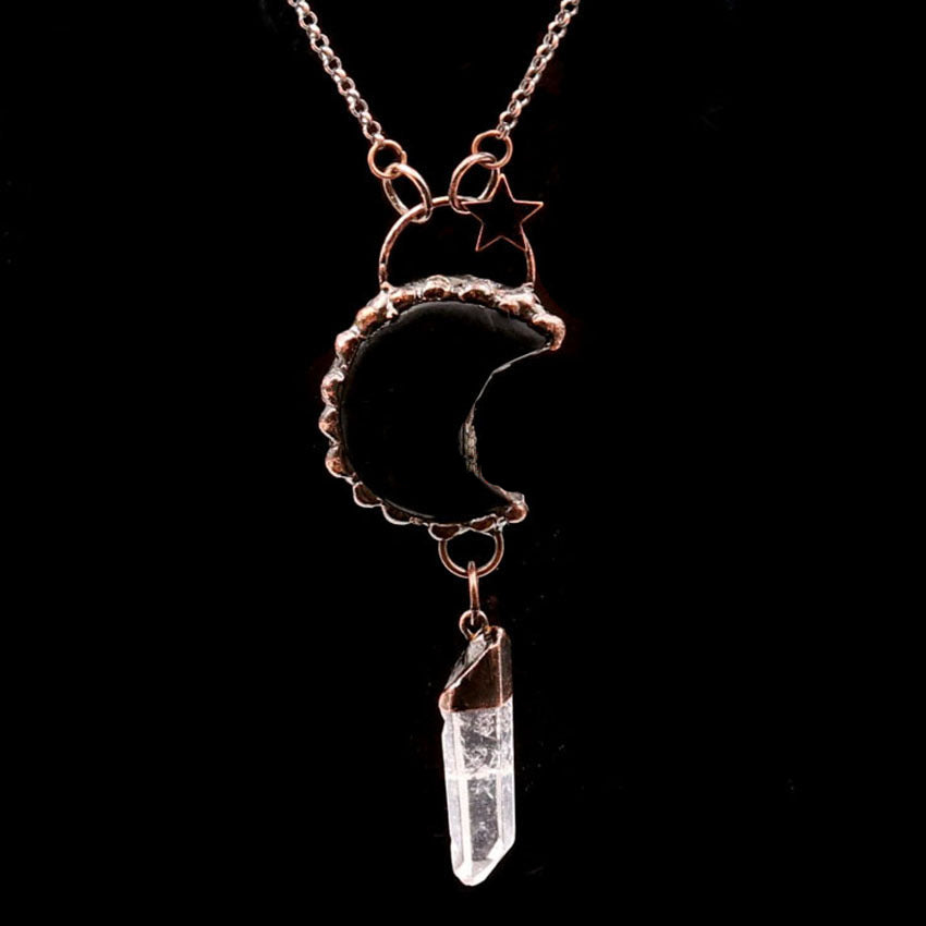 Olivenorma Kristall Mond Stern Edelstein Anhängerkette - Schwarzer Onyx & Bergkristall - image 13