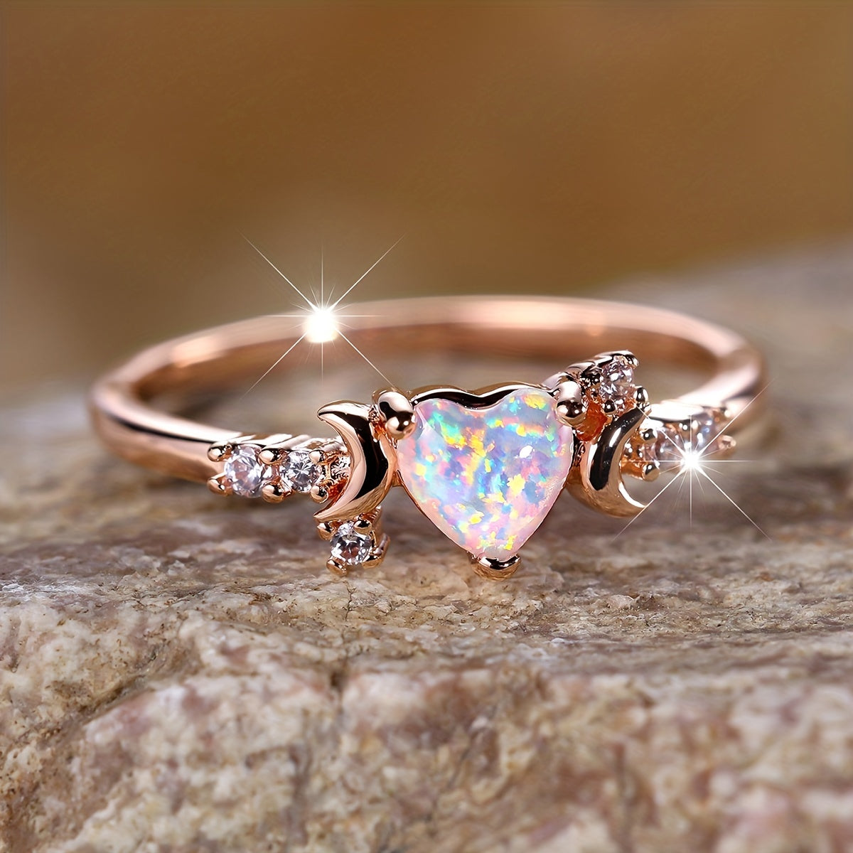 Olivenorma "Licht unserer Liebe" Herz-Opal-Mondphasen-Ring 