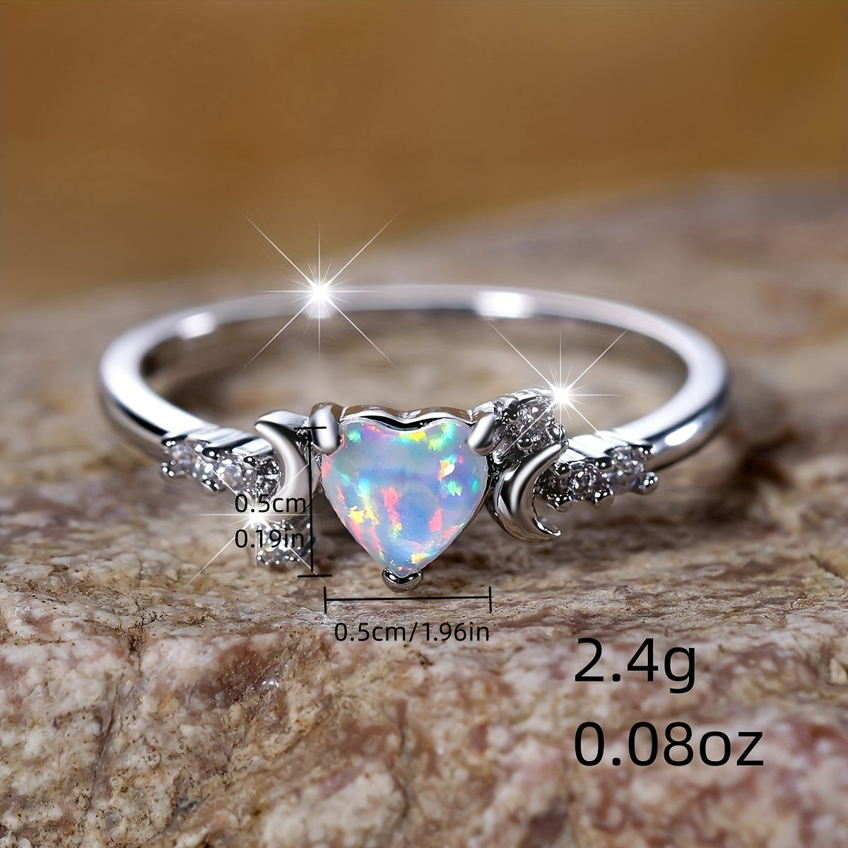 Olivenorma "Licht unserer Liebe" Herz-Opal-Mondphasen-Ring 