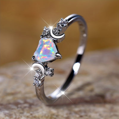 Olivenorma "Licht unserer Liebe" Herz-Opal-Mondphasen-Ring 