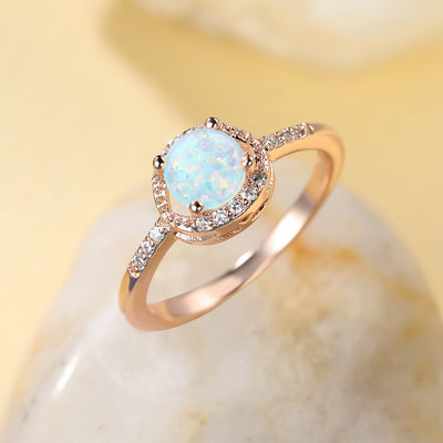 Olivenorma Klassischer Vier-Krallen-Runder-Opal-Ring 