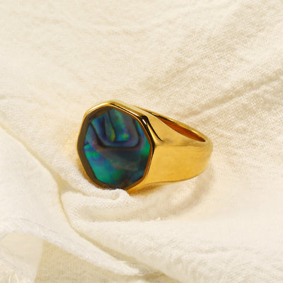 Olivenorma Geometrie Perlmutt Abalone Schale Ring