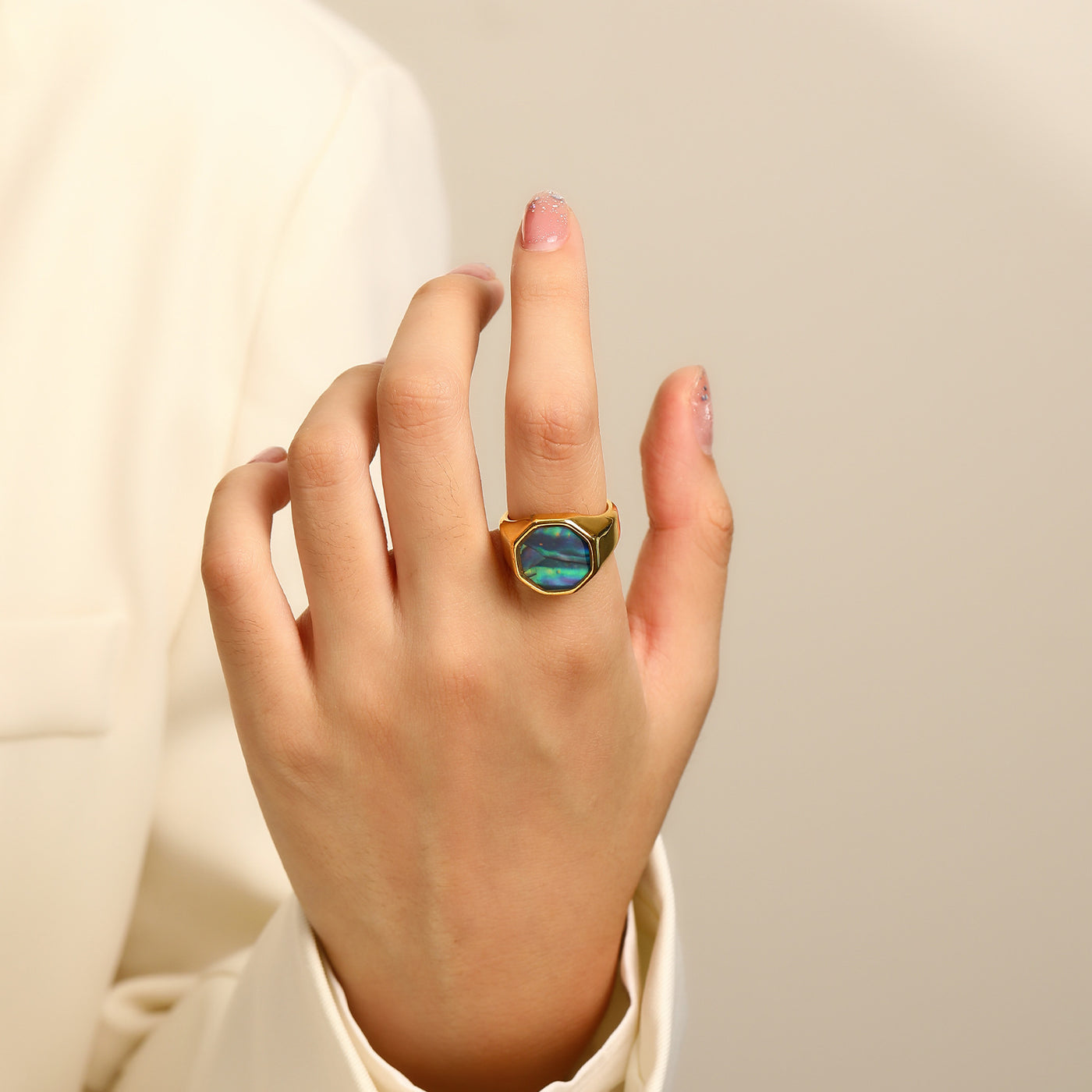 Olivenorma Geometrie Perlmutt Abalone Schale Ring