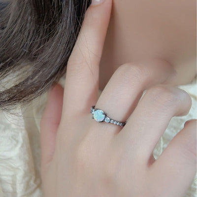 Olivenorma Opal Weißer Zirkon S925 Silber Schwarz Vergoldet Ring