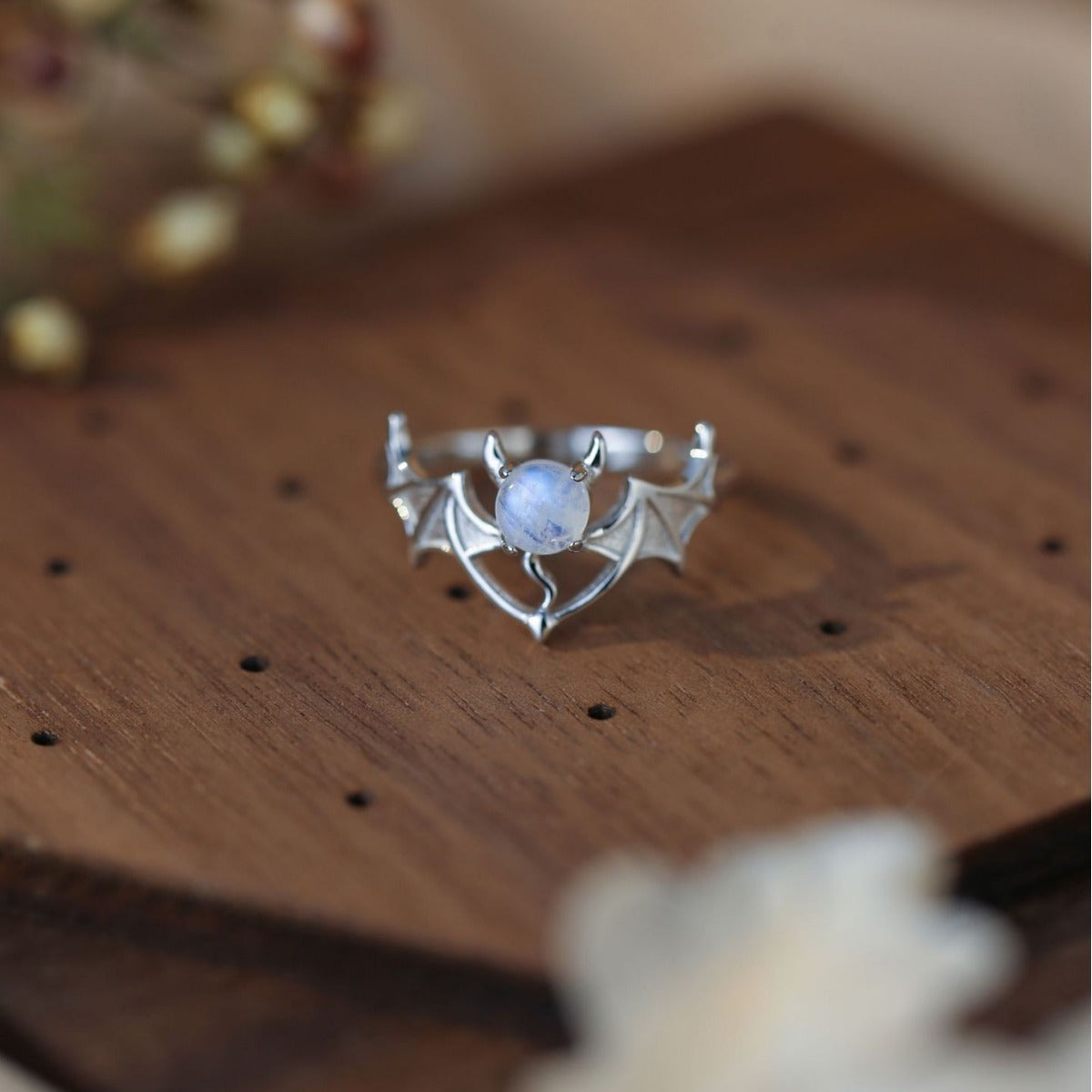 Olivenorma Mondstein Fledermaus-Design S925 Silber Ring