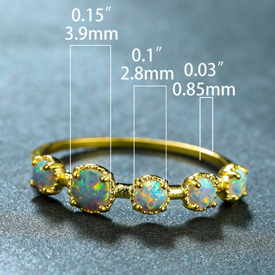 Olivenorma Fünf Einfaches Design Ring aus Blauem und Weißem Opal 