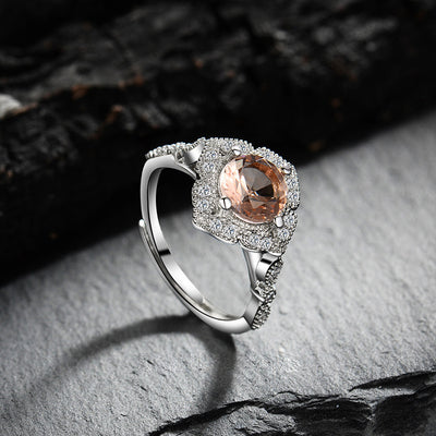 Olivenorma Apricot Pink Zirkon gravierte Spitze Einstellbarer Ring 