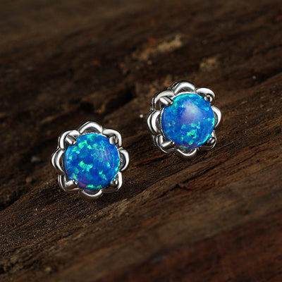 Olivenorma Vier-Krallen-Opal-Luxus-Ohrringe - Blauer Opal - image 0