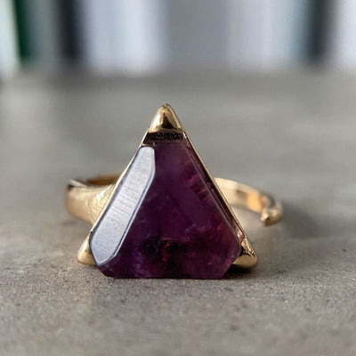 Olivenorma Dreieck Grün-Aventurin-Amethyst-Ring