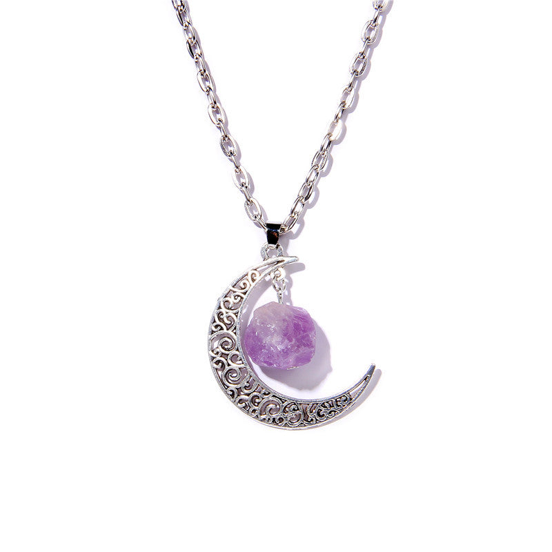 Olivenorma Silver Moon Natural Stone Pendant Necklace