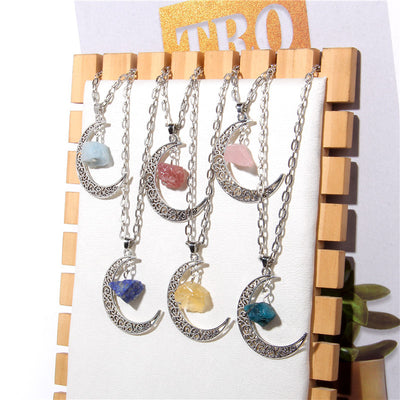 Olivenorma Silver Moon Natural Stone Pendant Necklace