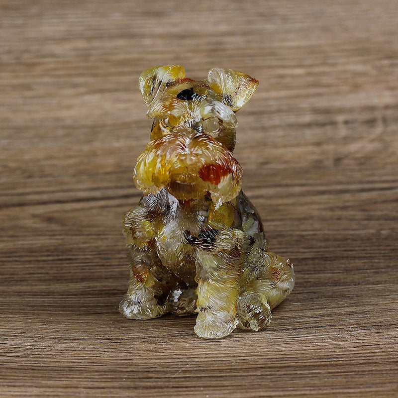 Olivenorma Kristallharz Schnauzer Hund Ornament Edelsteindekoration 