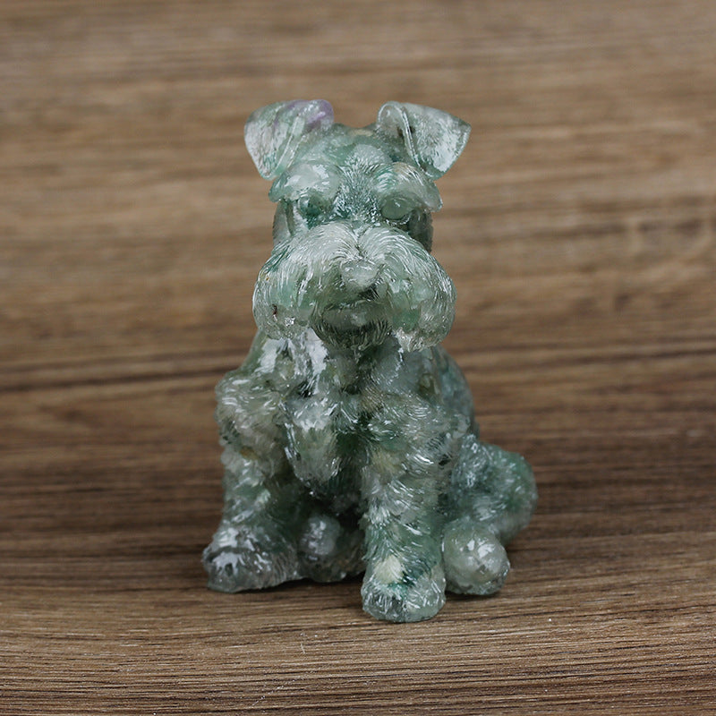 Olivenorma Kristallharz Schnauzer Hund Ornament Edelsteindekoration 