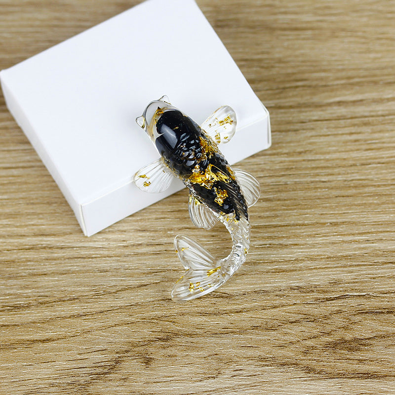 Olivenorma Ocean Harmony Kristallfischfigur Edelsteindekoration - Obsidian - Mit Karte - image 13