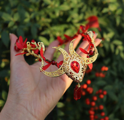 Olivenorma Natürlicher Kristallstein Wicca Mondkranz Kristallkrone - Rubin Quarz&Goldener Mond - image 6