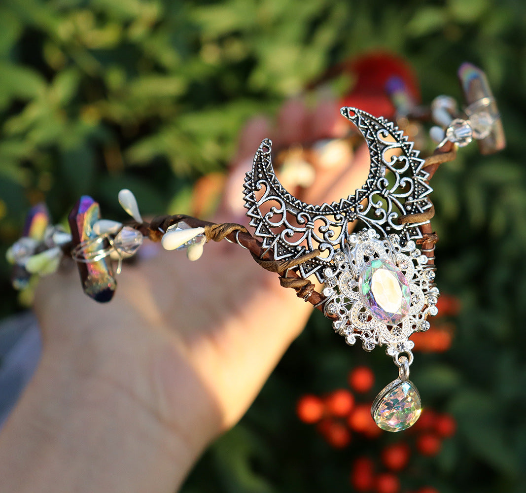 Olivenorma Natürlicher Kristallstein Wicca Mondkranz Kristallkrone - Galvanisch beschichteter Kristall&Mond Wassertropfen Anhänger - image 14