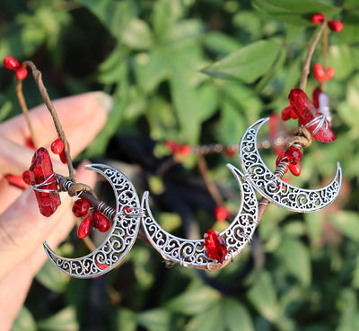 Olivenorma Natürlicher Kristallstein Wicca Mondkranz Kristallkrone - Rubin Quarz&Drei Silberne Monde - image 7