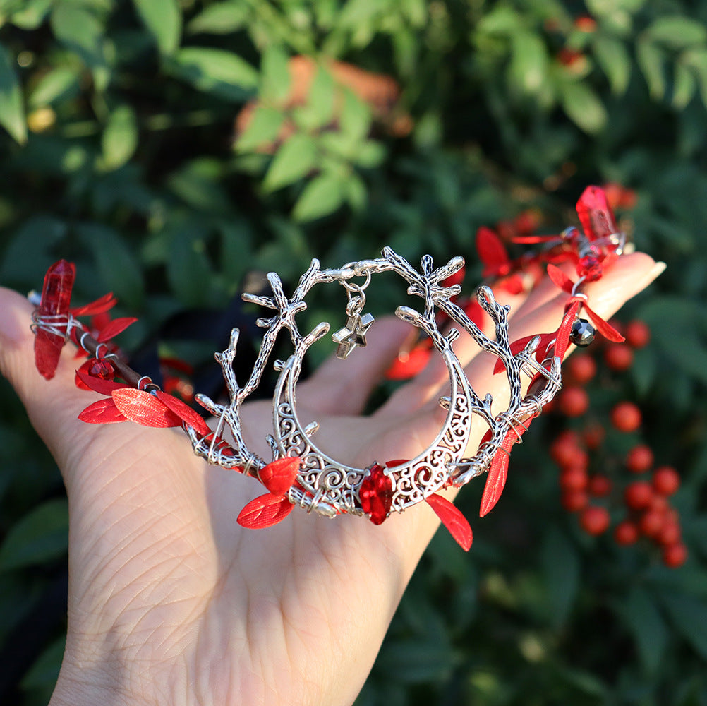 Olivenorma Natürlicher Kristallstein Wicca Mondkranz Kristallkrone - Rubin Quarz&Zweige Mond und Sterne - image 8