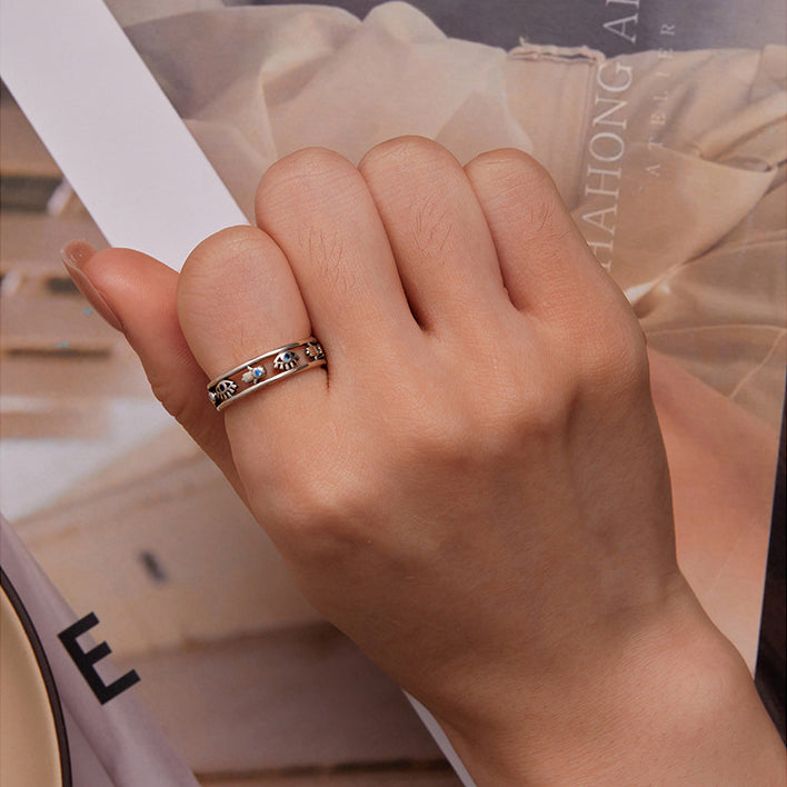 Olivenorma Sterling Silber S925 Böser Blick Hamsa Ring