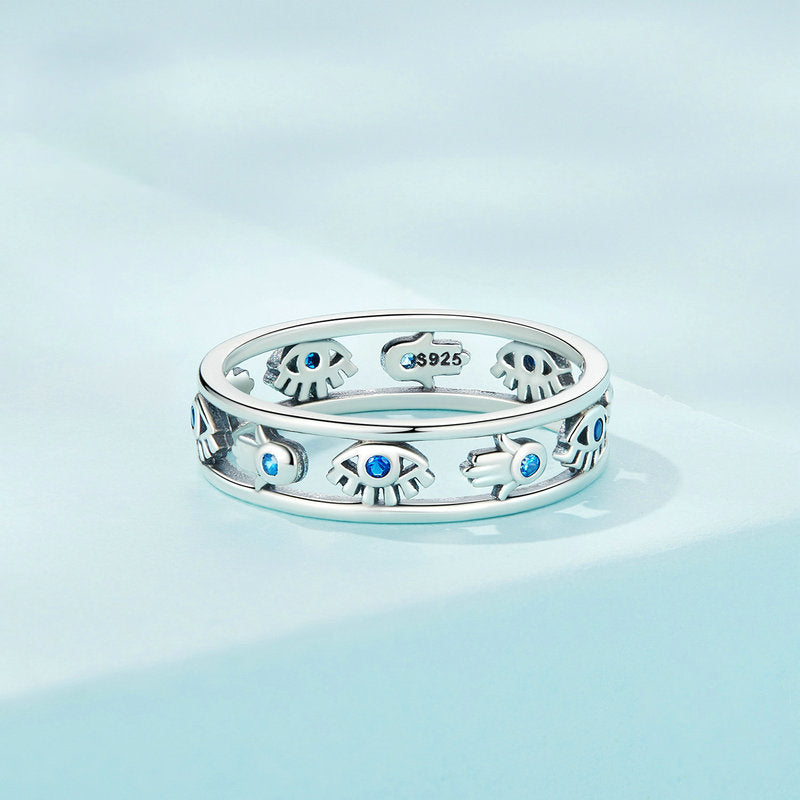 Olivenorma Sterling Silber S925 Böser Blick Hamsa Ring
