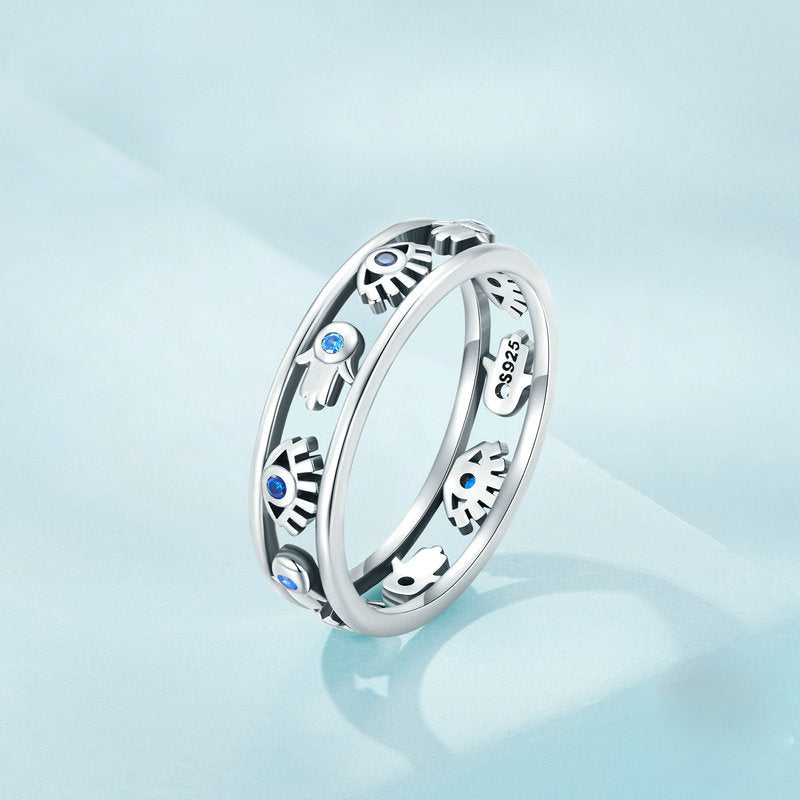 Olivenorma Sterling Silber S925 Böser Blick Hamsa Ring