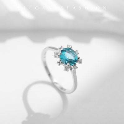 Olivenorma S925 Sterling Silber Paraiba Turmalin Sonnenblumenring 