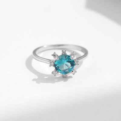 Olivenorma S925 Sterling Silber Paraiba Turmalin Sonnenblumenring 