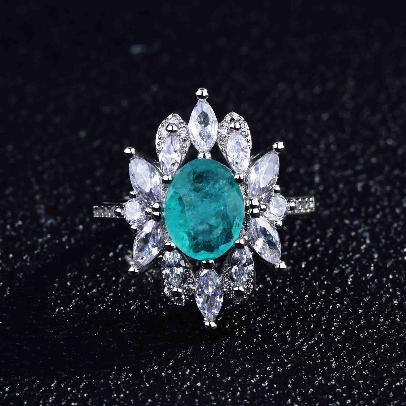 Olivenorma Verschiedene Paraiba-Turmalin Simulierte Diamant Verstellbarer Ring