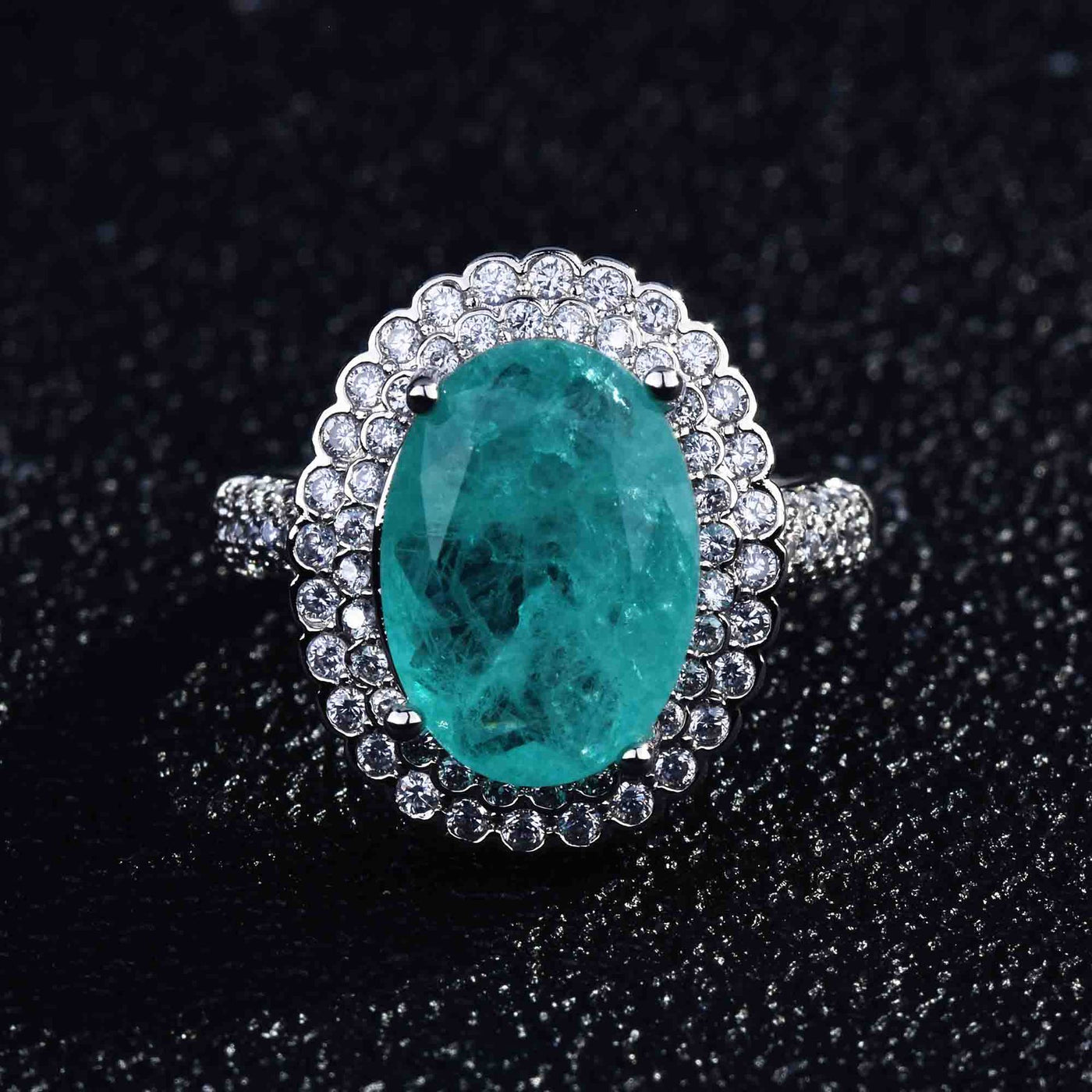 Olivenorma Verschiedene Paraiba-Turmalin Simulierte Diamant Verstellbarer Ring