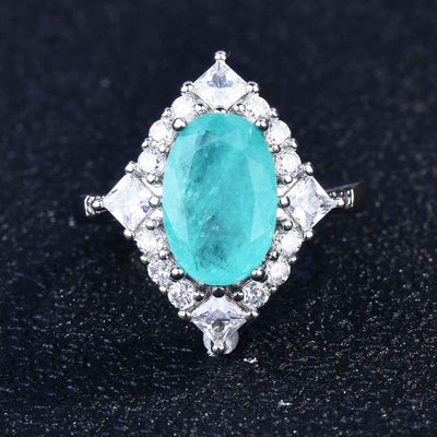 Olivenorma Verschiedene Paraiba-Turmalin Simulierte Diamant Verstellbarer Ring