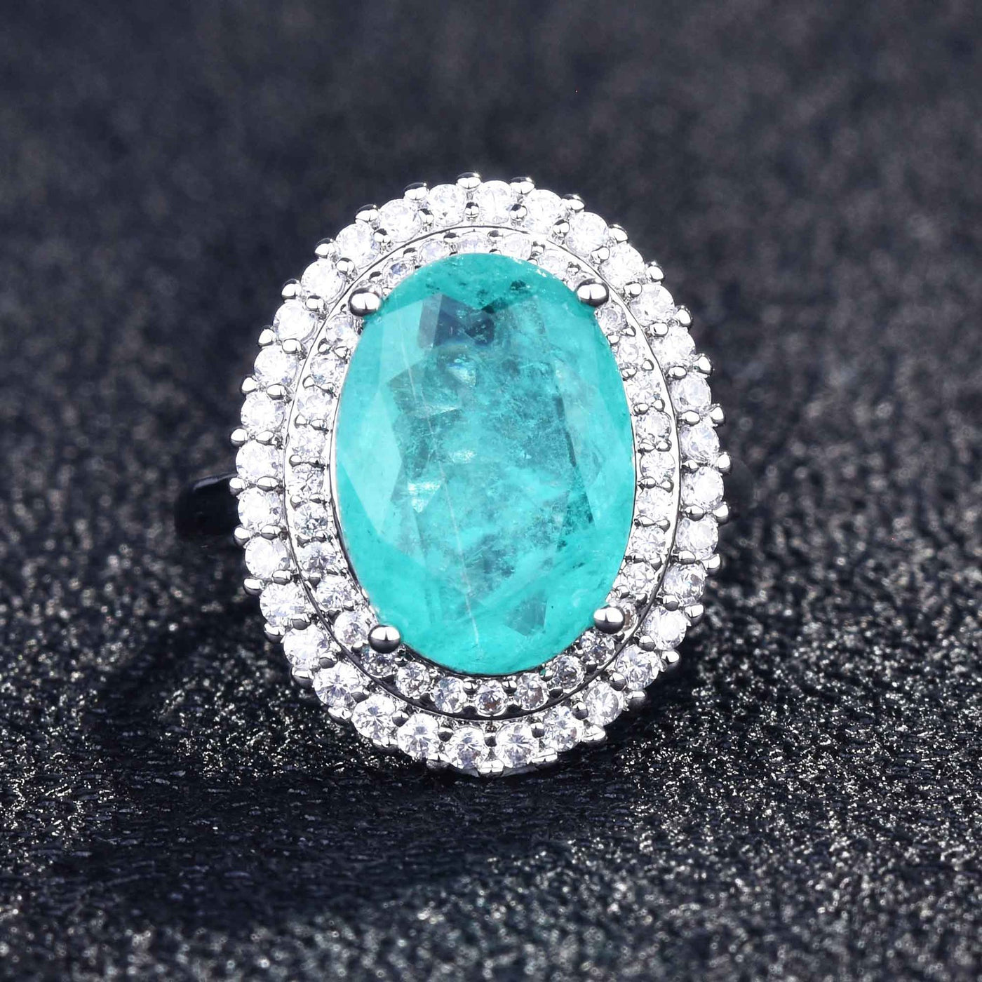 Olivenorma Verschiedene Paraiba-Turmalin Simulierte Diamant Verstellbarer Ring