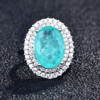 Olivenorma Verschiedene Paraiba-Turmalin Simulierte Diamant Verstellbarer Ring