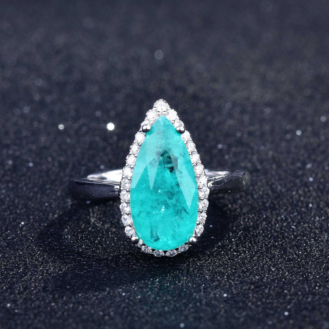 Olivenorma Verschiedene Paraiba-Turmalin Simulierte Diamant Verstellbarer Ring