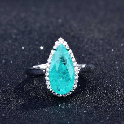 Olivenorma Verschiedene Paraiba-Turmalin Simulierte Diamant Verstellbarer Ring