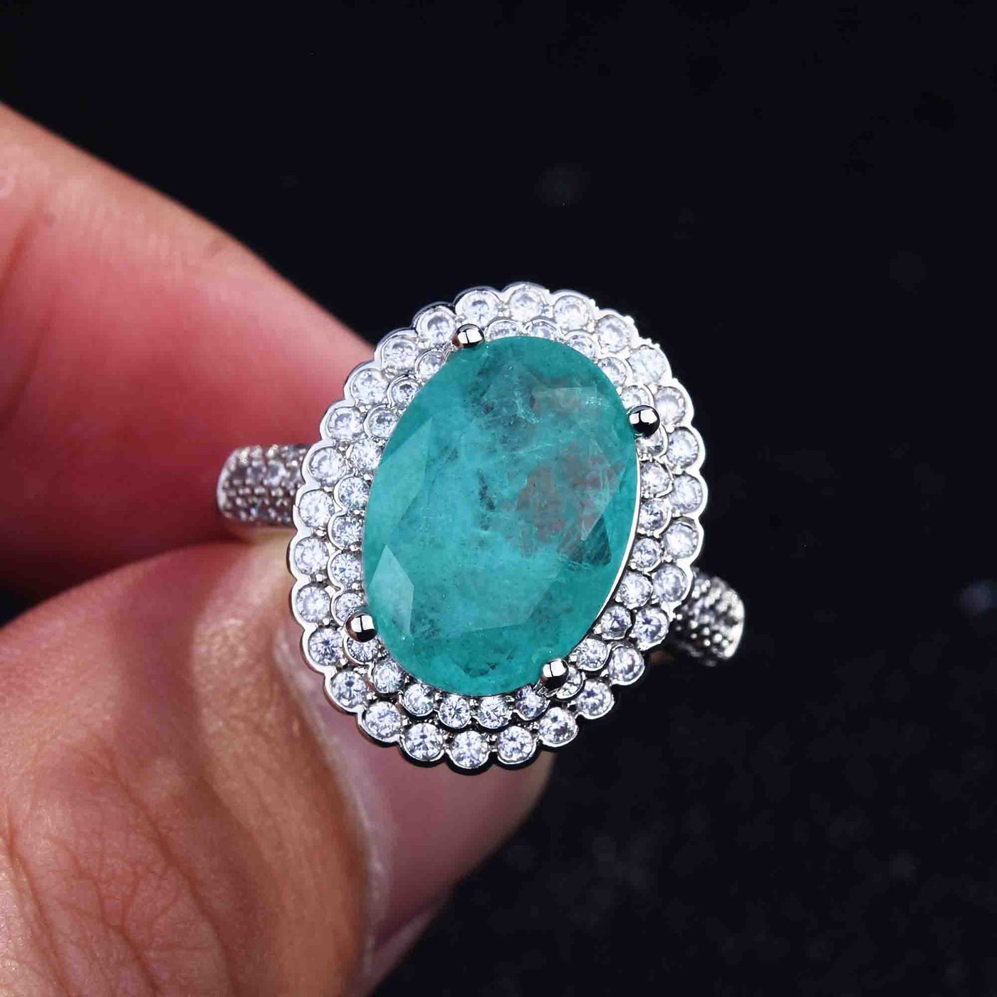 Olivenorma Verschiedene Paraiba-Turmalin Simulierte Diamant Verstellbarer Ring