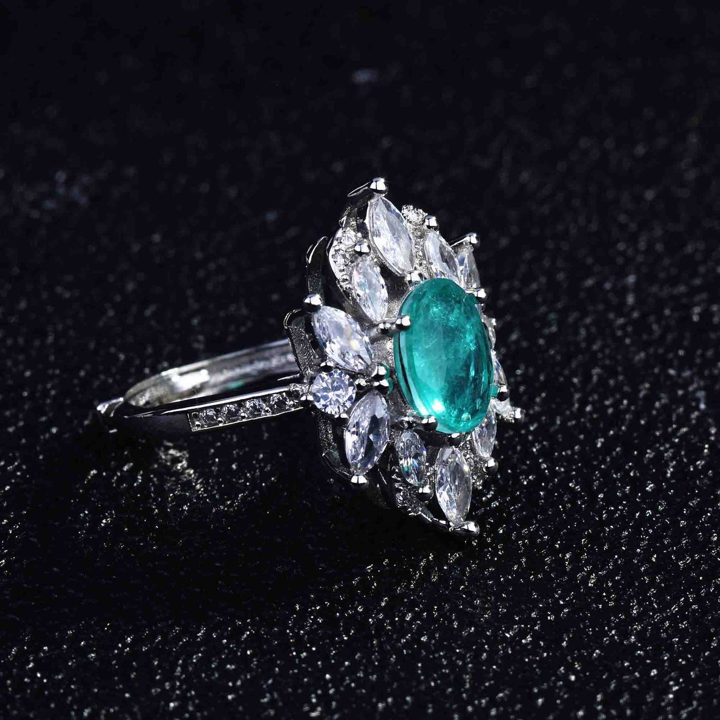 Olivenorma Verschiedene Paraiba-Turmalin Simulierte Diamant Verstellbarer Ring