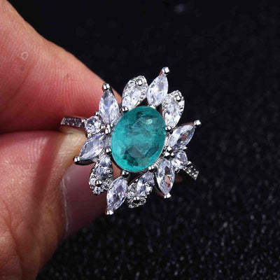 Olivenorma Verschiedene Paraiba-Turmalin Simulierte Diamant Verstellbarer Ring