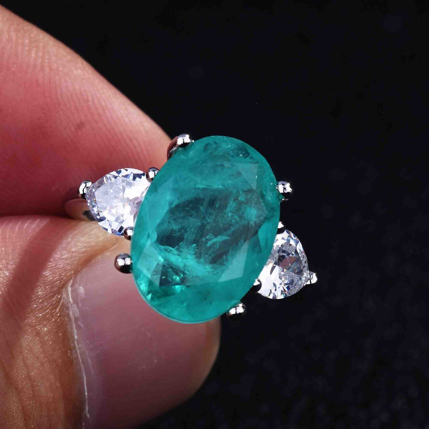 Olivenorma Verschiedene Paraiba-Turmalin Simulierte Diamant Verstellbarer Ring